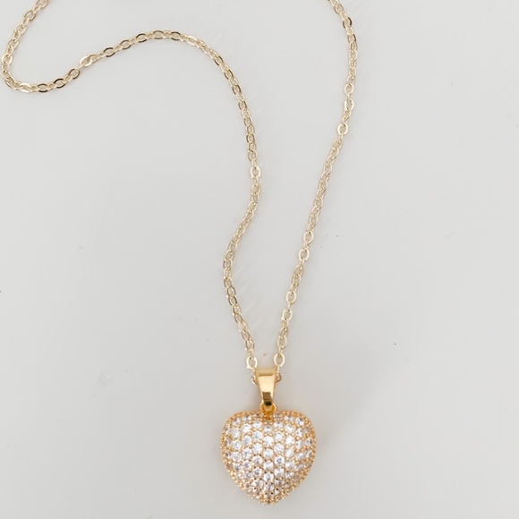 🎉HP🎉Micro Paved Puffed Heart Necklace | 14k Gold Filled - Picture 5 of 8